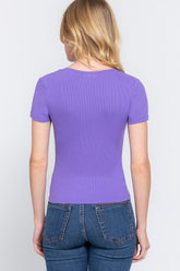 ACTIVE BASIC Women's V-Neck Ribbed Short Sleeve Knit T-Shirt – Trendy & Comfortable